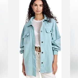 Free People Ruby Button Up Oversized Jacket in Mountain Jubilee Pale Blue Sz XS